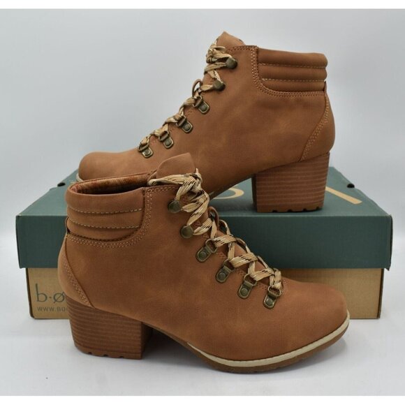 B.O.C By Born Womens Size 7 Alder Tan Nubuck PU Lace Up Heeled Booties Boots - Picture 4 of 12